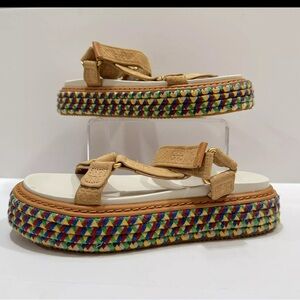 Tory Burch Tan Sandals with Luxe Chain Accents